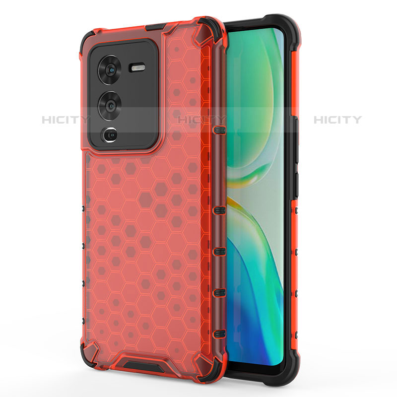 Coque Rebord Contour Silicone et Vitre Transparente Housse Etui 360 Degres AM3 pour Vivo V25 Pro 5G Rouge Plus