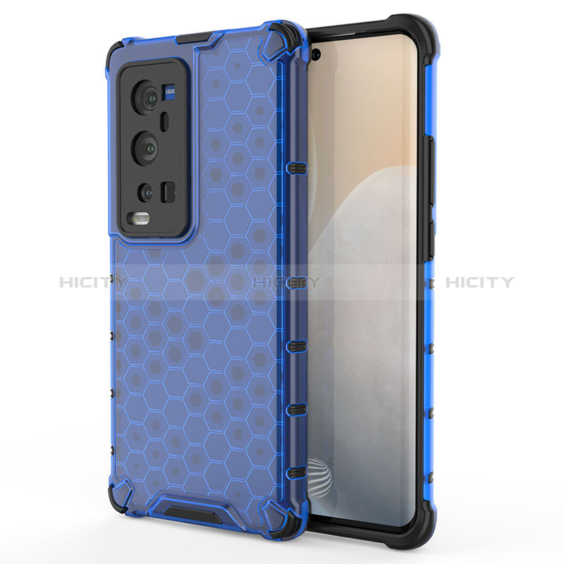 Coque Rebord Contour Silicone et Vitre Transparente Housse Etui 360 Degres AM3 pour Vivo X60 Pro+ Plus 5G Bleu Plus