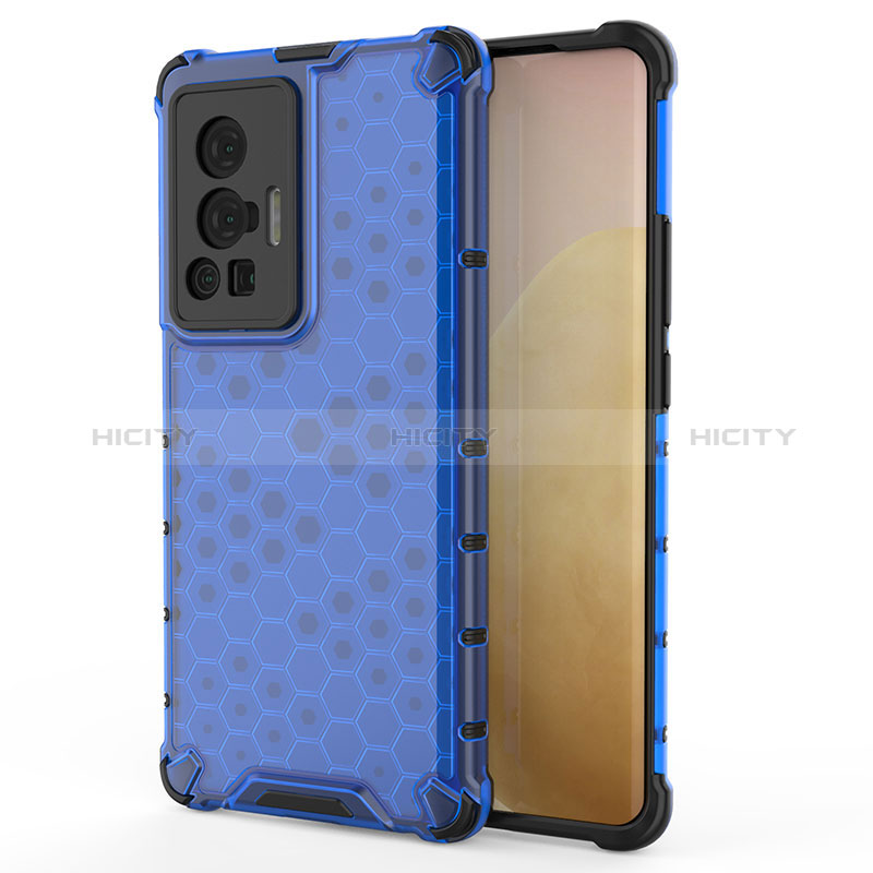 Coque Rebord Contour Silicone et Vitre Transparente Housse Etui 360 Degres AM3 pour Vivo X70 Pro 5G Bleu Plus