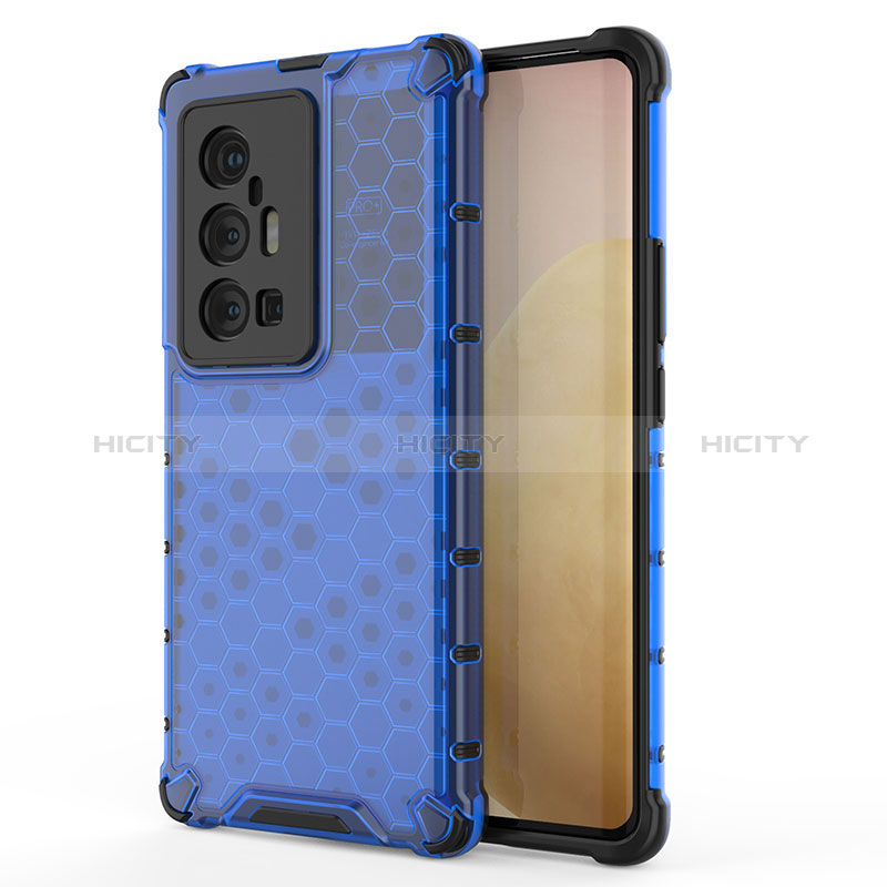 Coque Rebord Contour Silicone et Vitre Transparente Housse Etui 360 Degres AM3 pour Vivo X70 Pro+ Plus 5G Bleu Plus