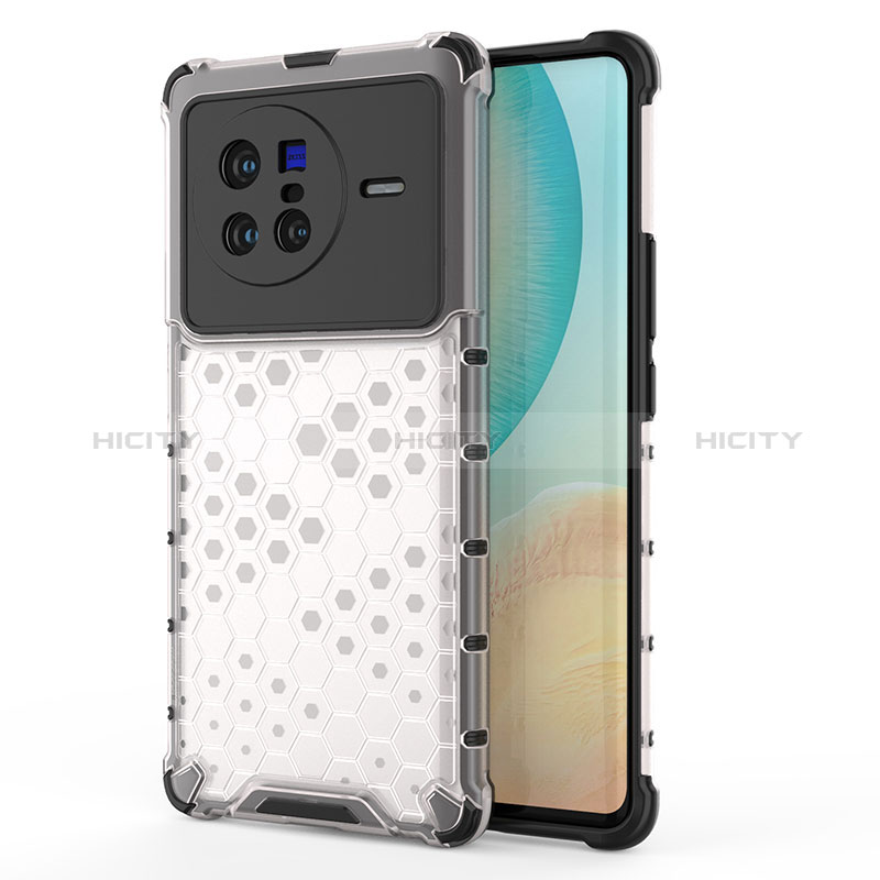 Coque Rebord Contour Silicone et Vitre Transparente Housse Etui 360 Degres AM3 pour Vivo X80 5G Blanc Plus