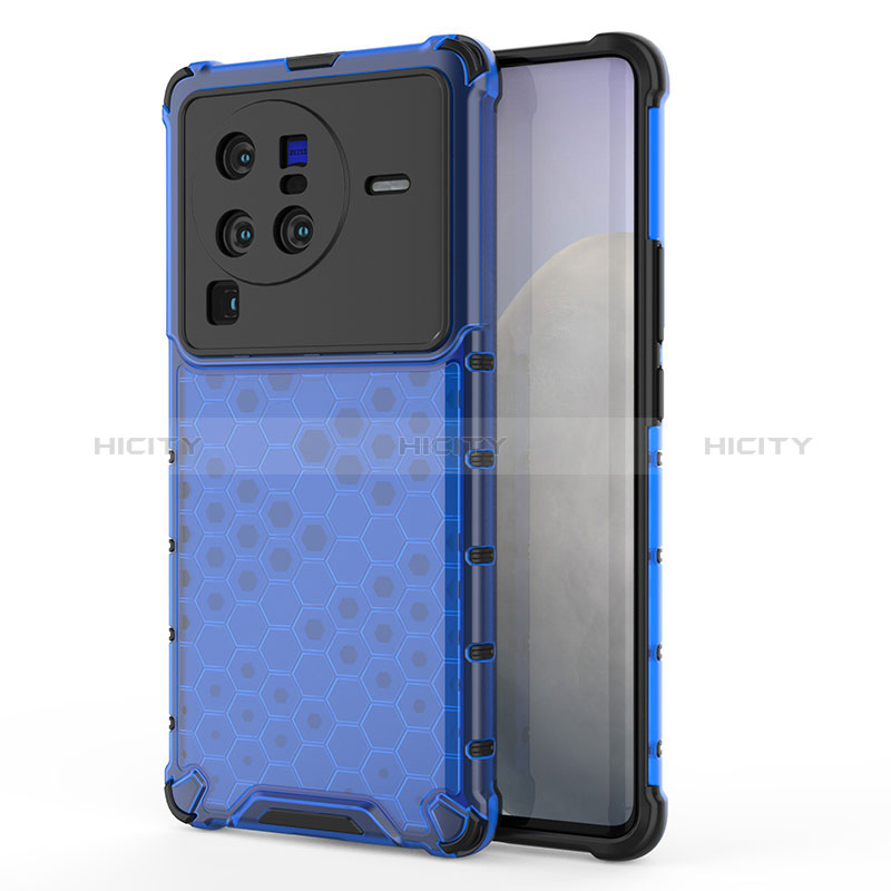 Coque Rebord Contour Silicone et Vitre Transparente Housse Etui 360 Degres AM3 pour Vivo X80 Pro 5G Bleu Plus