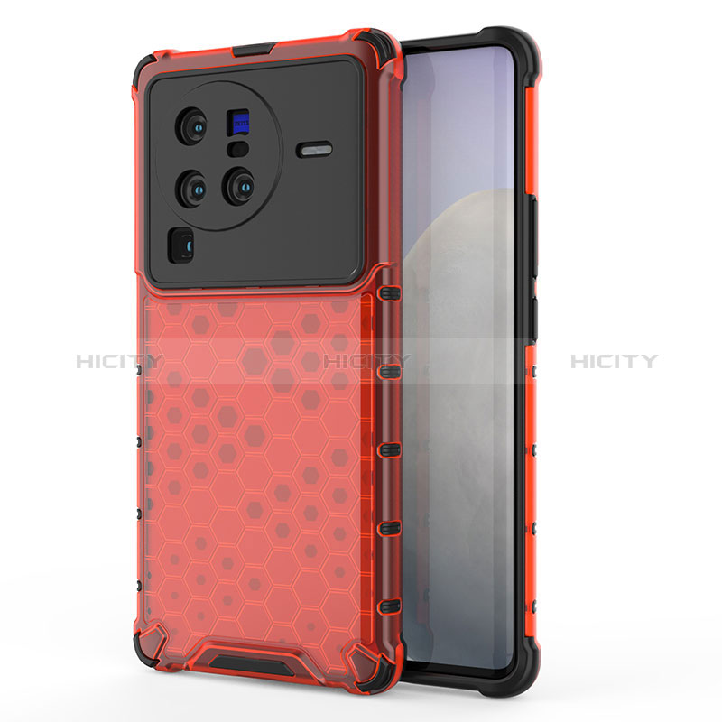 Coque Rebord Contour Silicone et Vitre Transparente Housse Etui 360 Degres AM3 pour Vivo X80 Pro 5G Rouge Plus