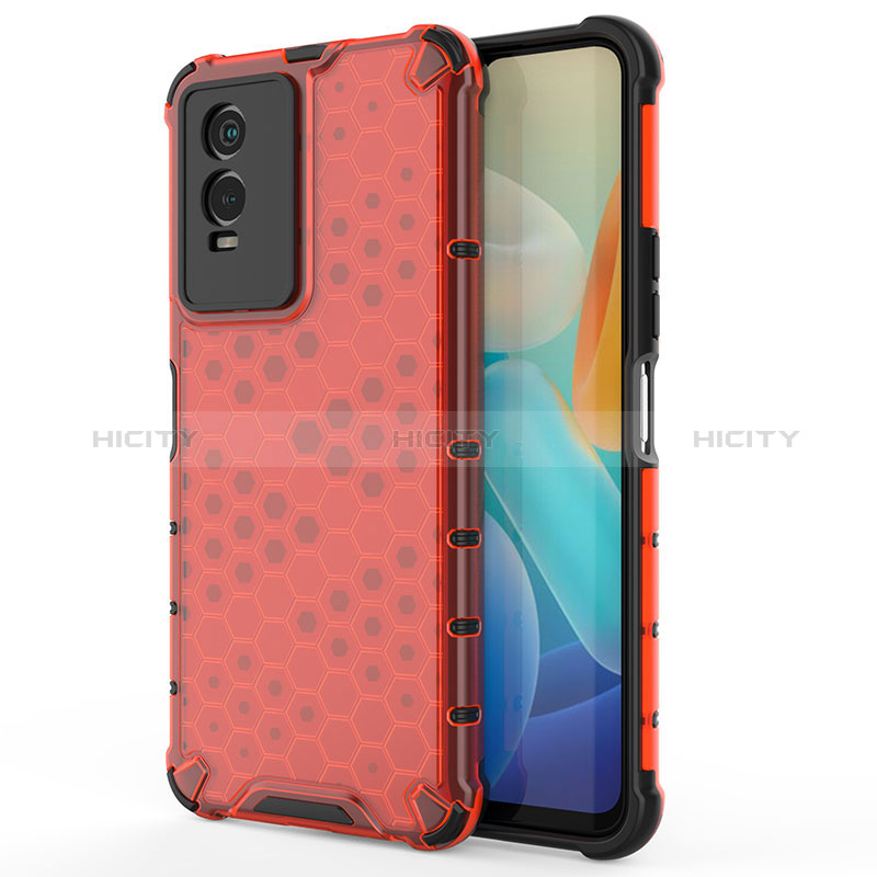 Coque Rebord Contour Silicone et Vitre Transparente Housse Etui 360 Degres AM3 pour Vivo Y76s 5G Rouge Plus