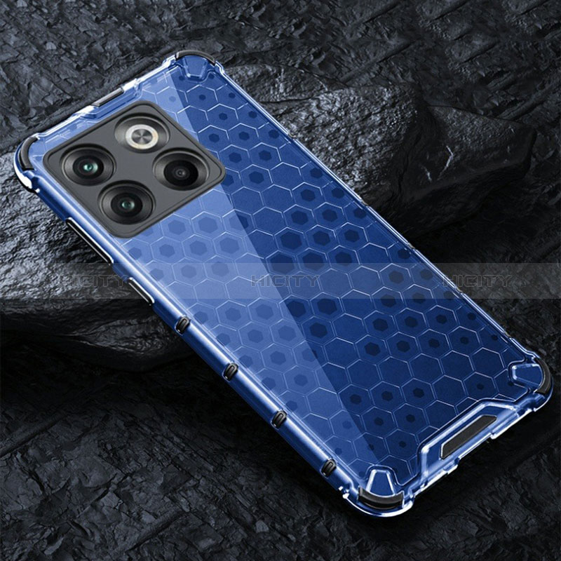 Coque Rebord Contour Silicone et Vitre Transparente Housse Etui 360 Degres AM4 pour OnePlus 10T 5G Bleu Plus