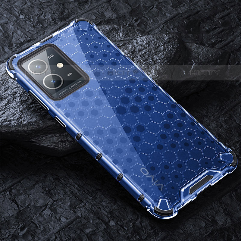 Coque Rebord Contour Silicone et Vitre Transparente Housse Etui 360 Degres AM4 pour Vivo T1 5G India Bleu Plus