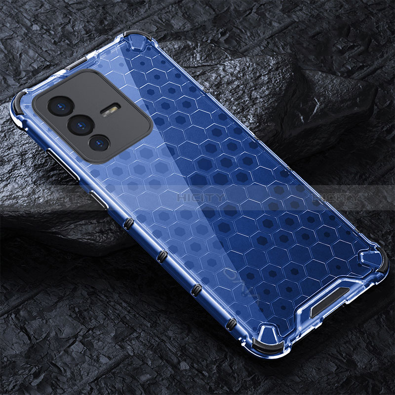 Coque Rebord Contour Silicone et Vitre Transparente Housse Etui 360 Degres AM4 pour Vivo V23 5G Bleu Plus