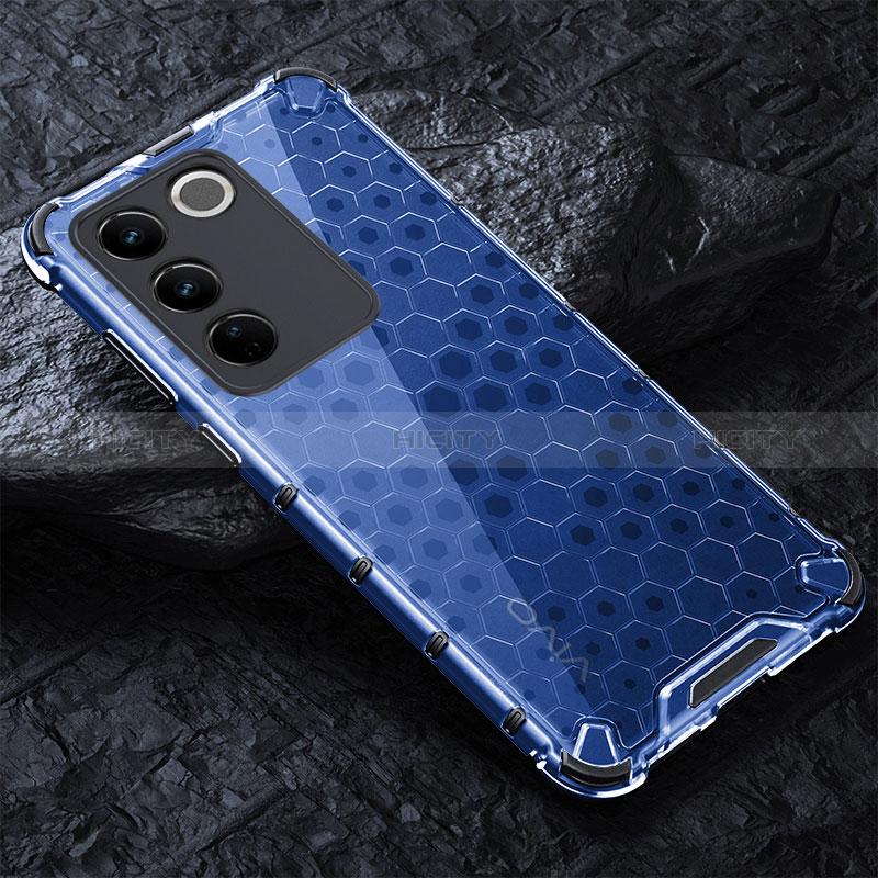 Coque Rebord Contour Silicone et Vitre Transparente Housse Etui 360 Degres AM4 pour Vivo V27e 5G Bleu Plus