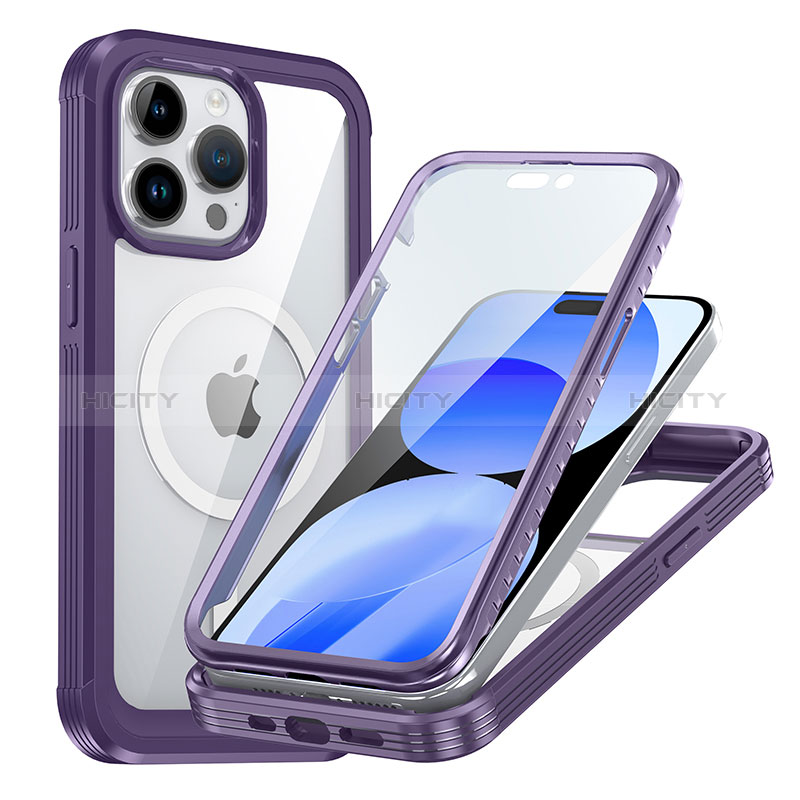 Coque Rebord Contour Silicone et Vitre Transparente Housse Etui 360 Degres avec Mag-Safe Magnetic Magnetique AC1 pour Apple iPhone 13 Pro Violet Plus