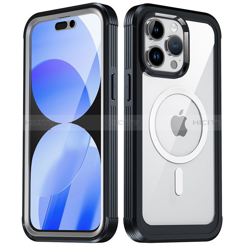 Coque Rebord Contour Silicone et Vitre Transparente Housse Etui 360 Degres avec Mag-Safe Magnetic Magnetique AC1 pour Apple iPhone 14 Pro Max Plus