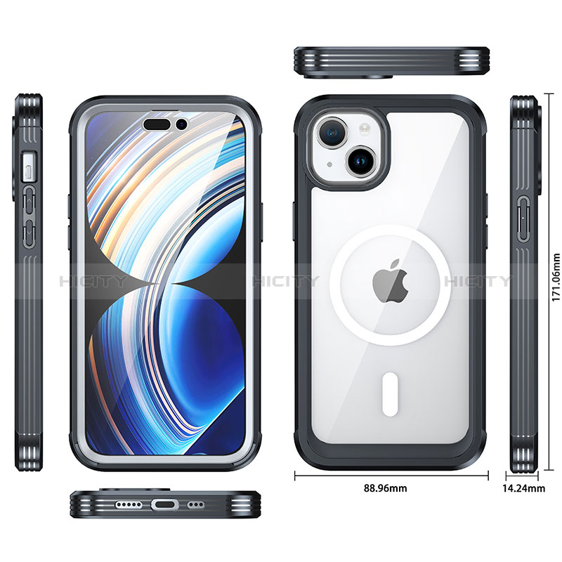 Coque Rebord Contour Silicone et Vitre Transparente Housse Etui 360 Degres avec Mag-Safe Magnetic Magnetique T01 pour Apple iPhone 14 Plus Plus