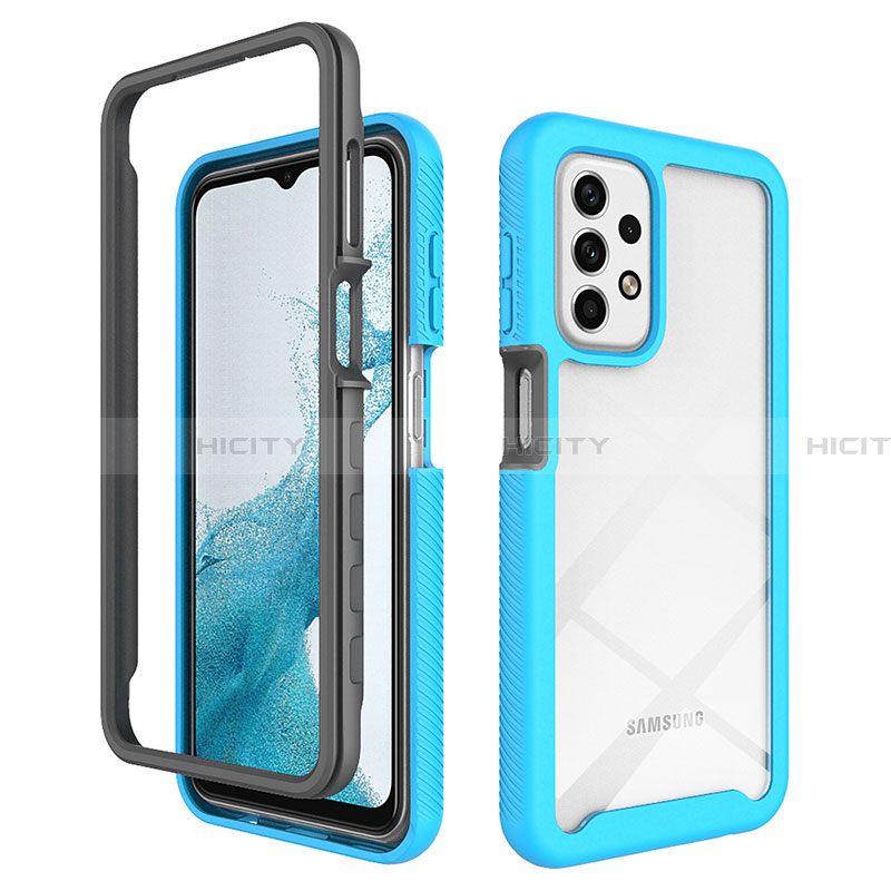 Coque Rebord Contour Silicone et Vitre Transparente Housse Etui 360 Degres JX1 pour Samsung Galaxy A23 4G Bleu Ciel Plus