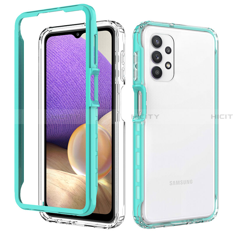 Coque Rebord Contour Silicone et Vitre Transparente Housse Etui 360 Degres JX1 pour Samsung Galaxy A32 4G Cyan Plus