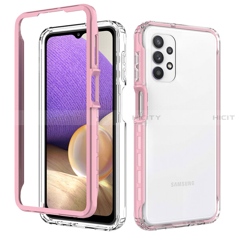 Coque Rebord Contour Silicone et Vitre Transparente Housse Etui 360 Degres JX1 pour Samsung Galaxy A32 4G Rose Plus