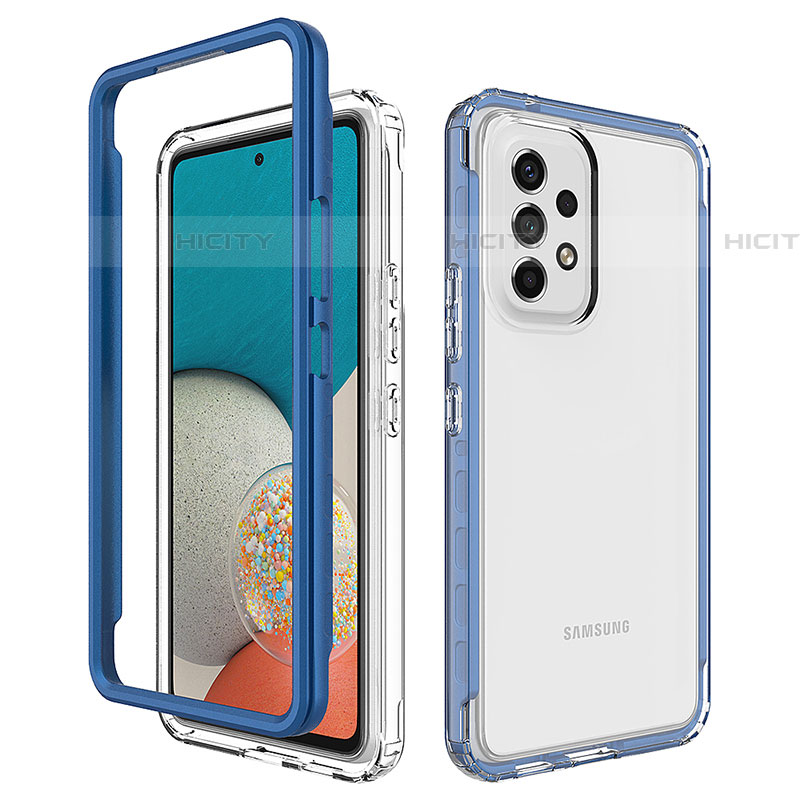 Coque Rebord Contour Silicone et Vitre Transparente Housse Etui 360 Degres JX1 pour Samsung Galaxy A53 5G Bleu Plus