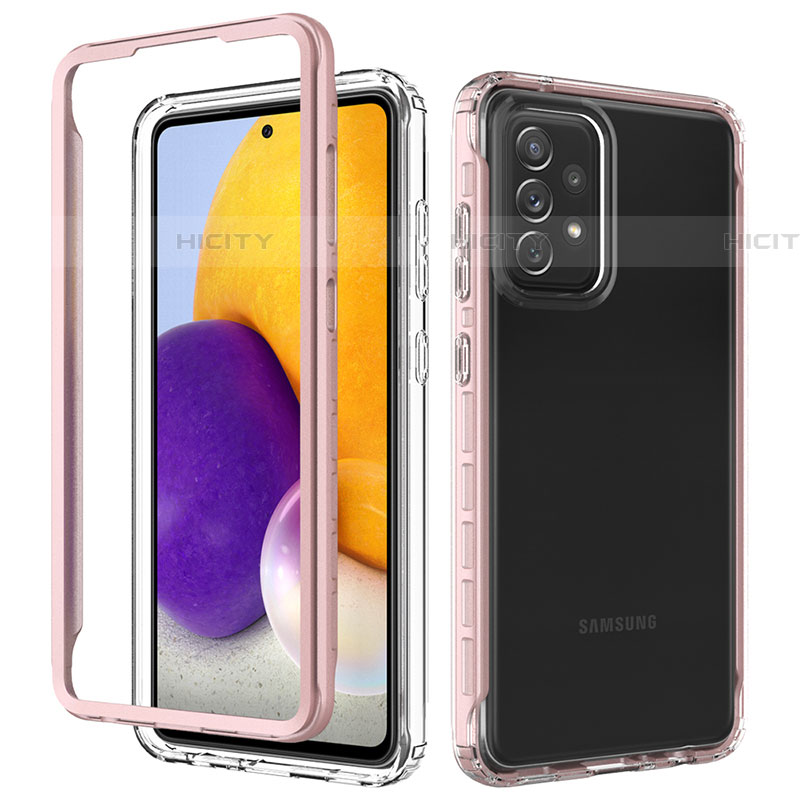 Coque Rebord Contour Silicone et Vitre Transparente Housse Etui 360 Degres JX1 pour Samsung Galaxy A72 4G Or Rose Plus