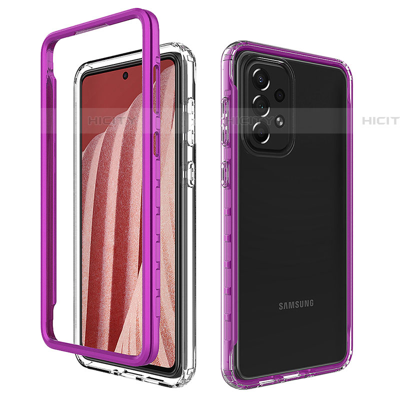 Coque Rebord Contour Silicone et Vitre Transparente Housse Etui 360 Degres JX1 pour Samsung Galaxy A73 5G Violet Plus