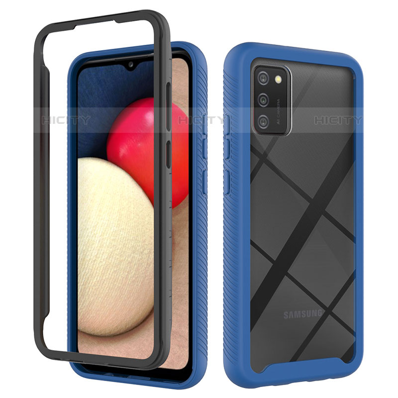 Coque Rebord Contour Silicone et Vitre Transparente Housse Etui 360 Degres JX1 pour Samsung Galaxy M02s Bleu et Noir Plus