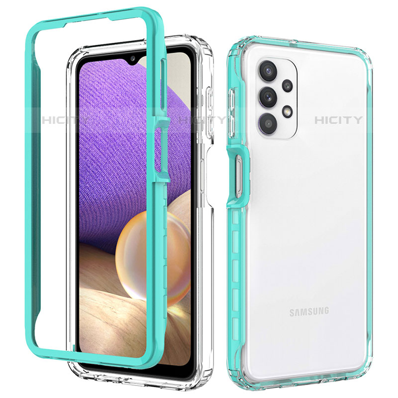 Coque Rebord Contour Silicone et Vitre Transparente Housse Etui 360 Degres JX1 pour Samsung Galaxy M32 5G Cyan Plus