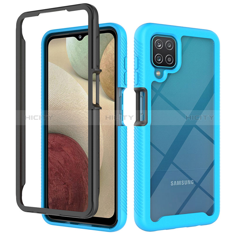 Coque Rebord Contour Silicone et Vitre Transparente Housse Etui 360 Degres JX2 pour Samsung Galaxy A12 5G Bleu Ciel Plus