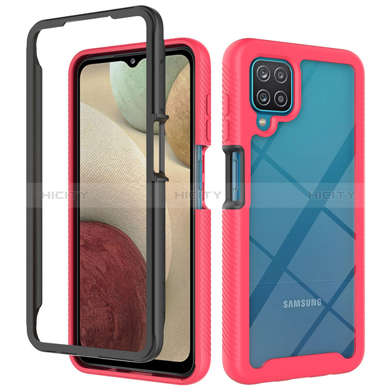 Coque Rebord Contour Silicone et Vitre Transparente Housse Etui 360 Degres JX2 pour Samsung Galaxy A12 5G Rouge Plus