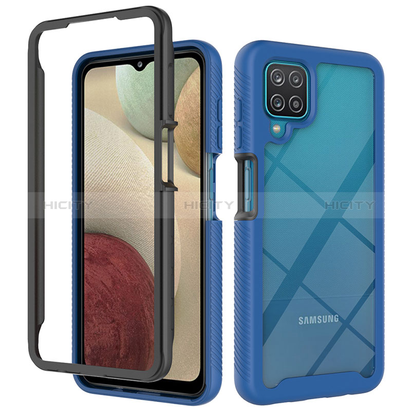 Coque Rebord Contour Silicone et Vitre Transparente Housse Etui 360 Degres JX2 pour Samsung Galaxy A12 Bleu Plus
