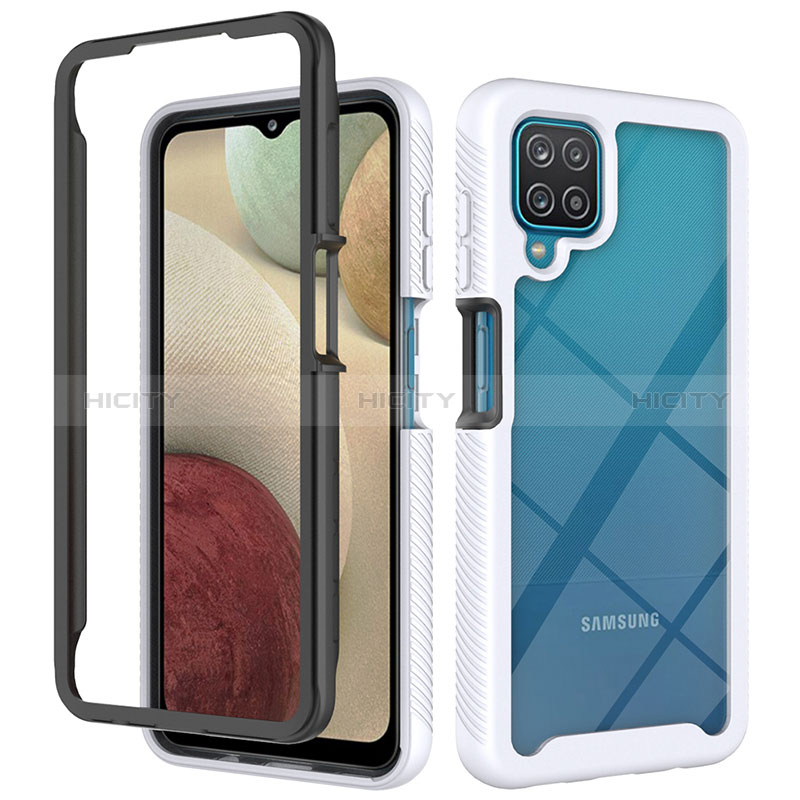 Coque Rebord Contour Silicone et Vitre Transparente Housse Etui 360 Degres JX2 pour Samsung Galaxy A12 Nacho Blanc Plus