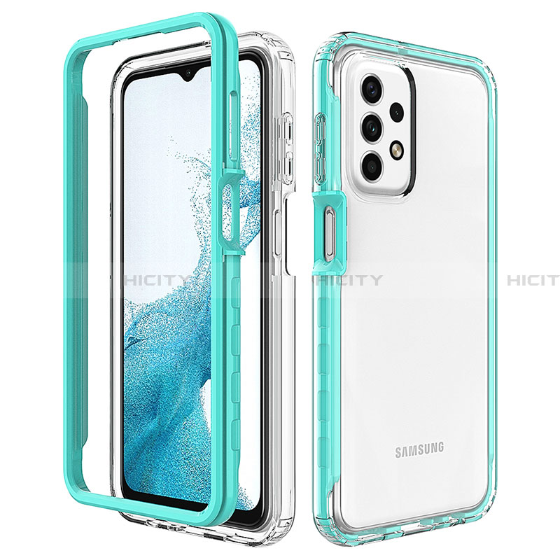 Coque Rebord Contour Silicone et Vitre Transparente Housse Etui 360 Degres JX2 pour Samsung Galaxy A23 4G Bleu Ciel Plus