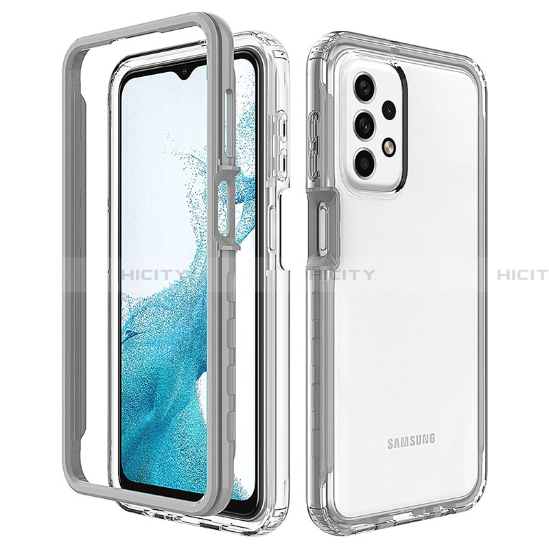 Coque Rebord Contour Silicone et Vitre Transparente Housse Etui 360 Degres JX2 pour Samsung Galaxy A23 4G Gris Plus