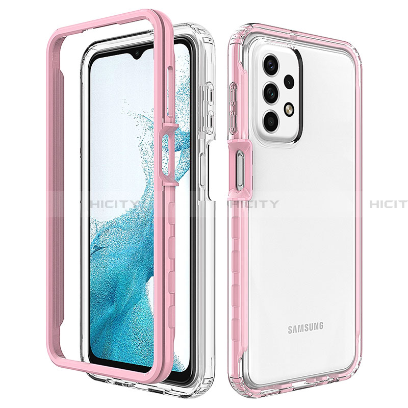 Coque Rebord Contour Silicone et Vitre Transparente Housse Etui 360 Degres JX2 pour Samsung Galaxy A23 4G Rose Plus