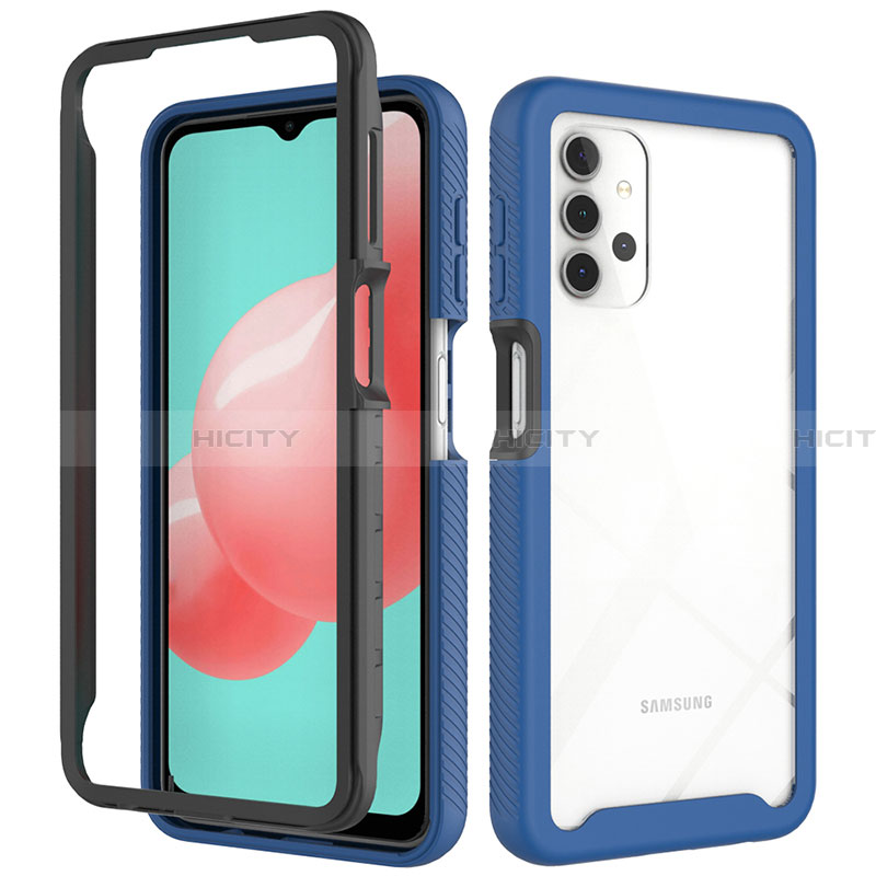 Coque Rebord Contour Silicone et Vitre Transparente Housse Etui 360 Degres JX2 pour Samsung Galaxy A32 4G Bleu et Noir Plus