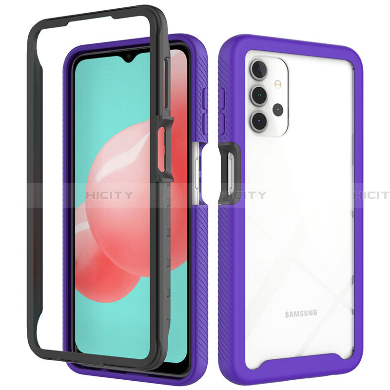 Coque Rebord Contour Silicone et Vitre Transparente Housse Etui 360 Degres JX2 pour Samsung Galaxy A32 4G Violet Plus