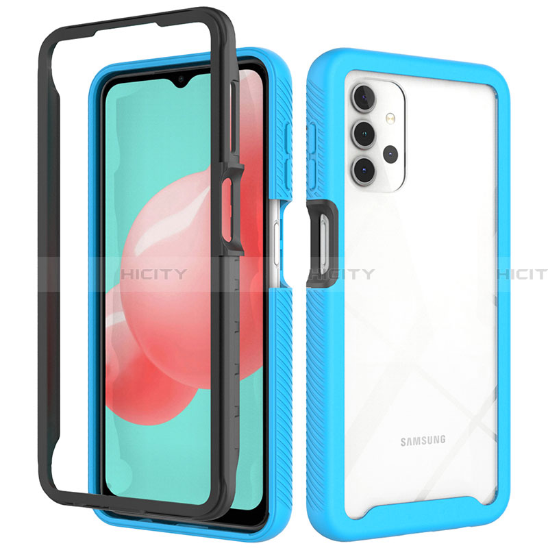 Coque Rebord Contour Silicone et Vitre Transparente Housse Etui 360 Degres JX2 pour Samsung Galaxy A32 5G Bleu Ciel Plus