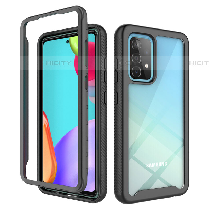 Coque Rebord Contour Silicone et Vitre Transparente Housse Etui 360 Degres JX2 pour Samsung Galaxy A52 4G Noir Plus