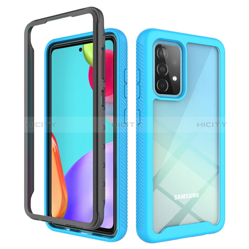 Coque Rebord Contour Silicone et Vitre Transparente Housse Etui 360 Degres JX2 pour Samsung Galaxy A52s 5G Bleu Ciel Plus