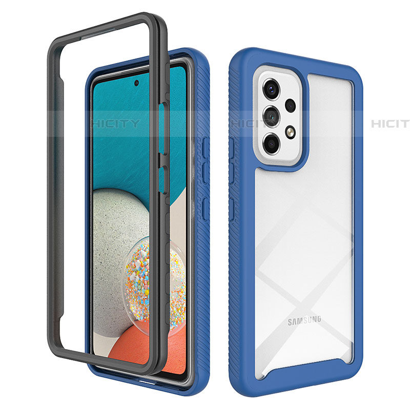 Coque Rebord Contour Silicone et Vitre Transparente Housse Etui 360 Degres JX2 pour Samsung Galaxy A53 5G Bleu Plus