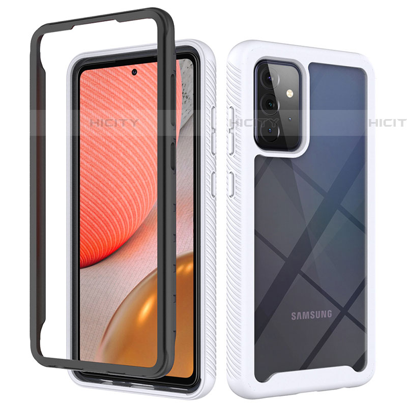 Coque Rebord Contour Silicone et Vitre Transparente Housse Etui 360 Degres JX2 pour Samsung Galaxy A72 4G Blanc Plus