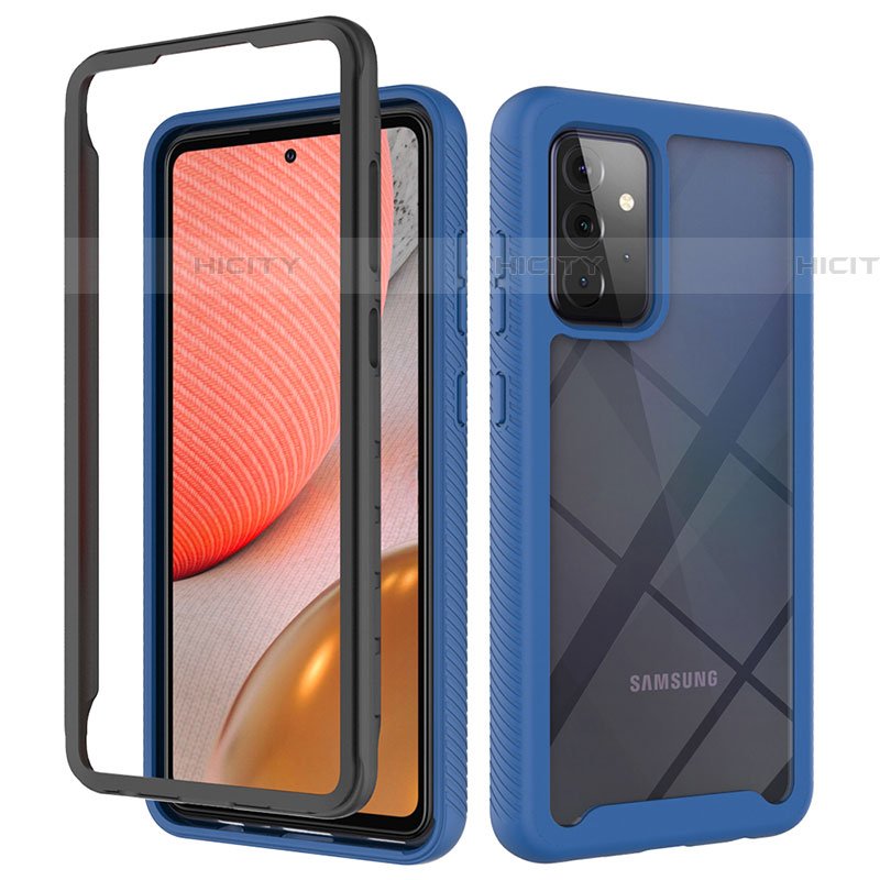 Coque Rebord Contour Silicone et Vitre Transparente Housse Etui 360 Degres JX2 pour Samsung Galaxy A72 4G Bleu et Noir Plus