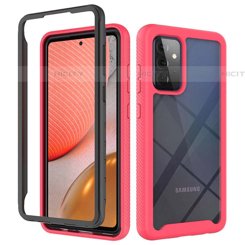 Coque Rebord Contour Silicone et Vitre Transparente Housse Etui 360 Degres JX2 pour Samsung Galaxy A72 4G Rose Rouge Plus