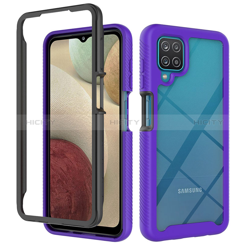 Coque Rebord Contour Silicone et Vitre Transparente Housse Etui 360 Degres JX2 pour Samsung Galaxy F12 Violet Plus