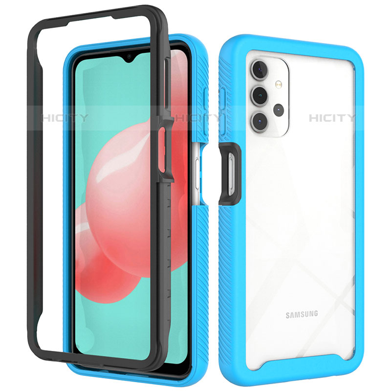 Coque Rebord Contour Silicone et Vitre Transparente Housse Etui 360 Degres JX2 pour Samsung Galaxy M32 5G Bleu Ciel Plus