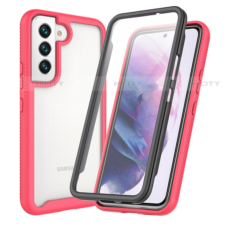 Coque Rebord Contour Silicone et Vitre Transparente Housse Etui 360 Degres M01 pour Samsung Galaxy S21 Plus 5G Rose Rouge Plus