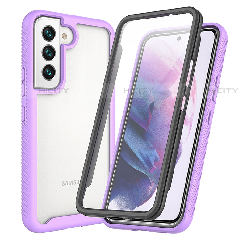 Coque Rebord Contour Silicone et Vitre Transparente Housse Etui 360 Degres M01 pour Samsung Galaxy S21 Plus 5G Violet Plus