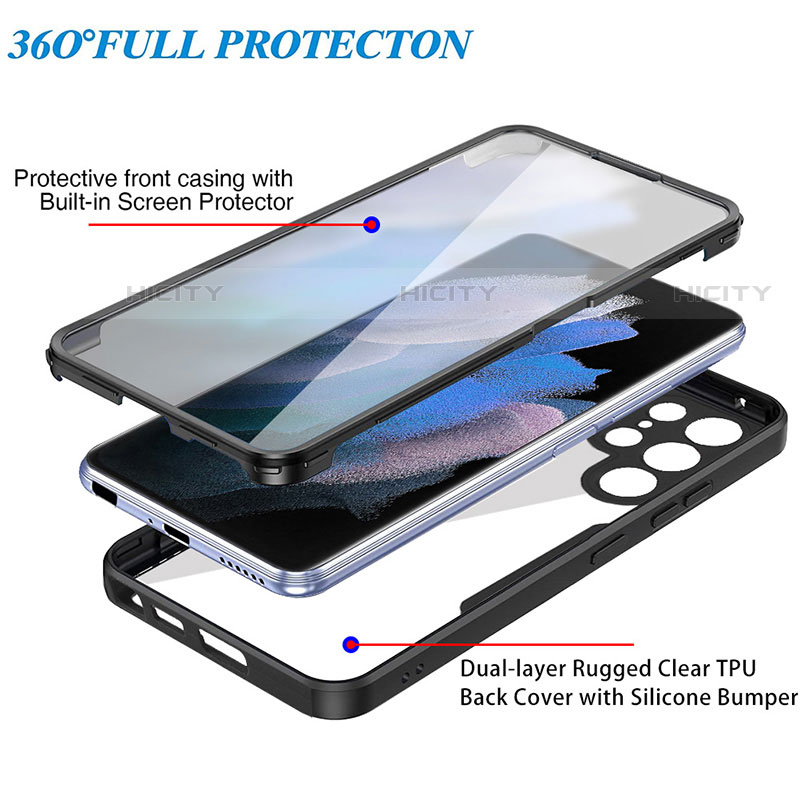 Coque Rebord Contour Silicone et Vitre Transparente Housse Etui 360 Degres M01 pour Samsung Galaxy S21 Ultra 5G Plus