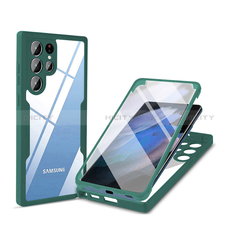 Coque Rebord Contour Silicone et Vitre Transparente Housse Etui 360 Degres M01 pour Samsung Galaxy S24 Ultra 5G Vert Plus