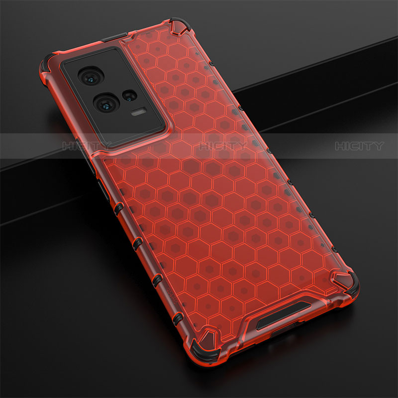 Coque Rebord Contour Silicone et Vitre Transparente Housse Etui 360 Degres M01 pour Vivo iQOO 8 Pro 5G Rouge Plus