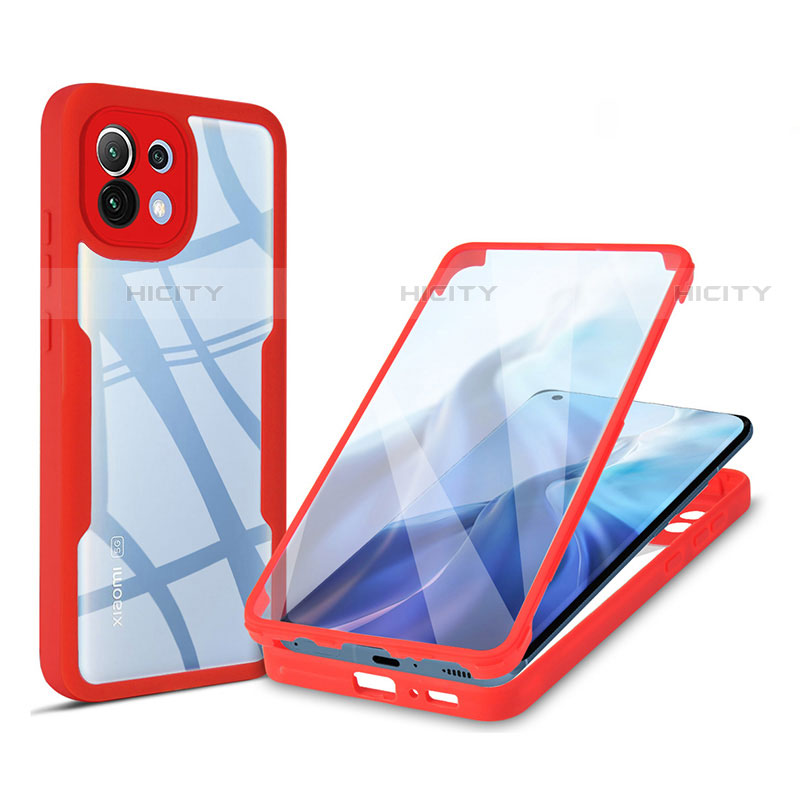 Coque Rebord Contour Silicone et Vitre Transparente Housse Etui 360 Degres M01 pour Xiaomi Mi 11 5G Rouge Plus