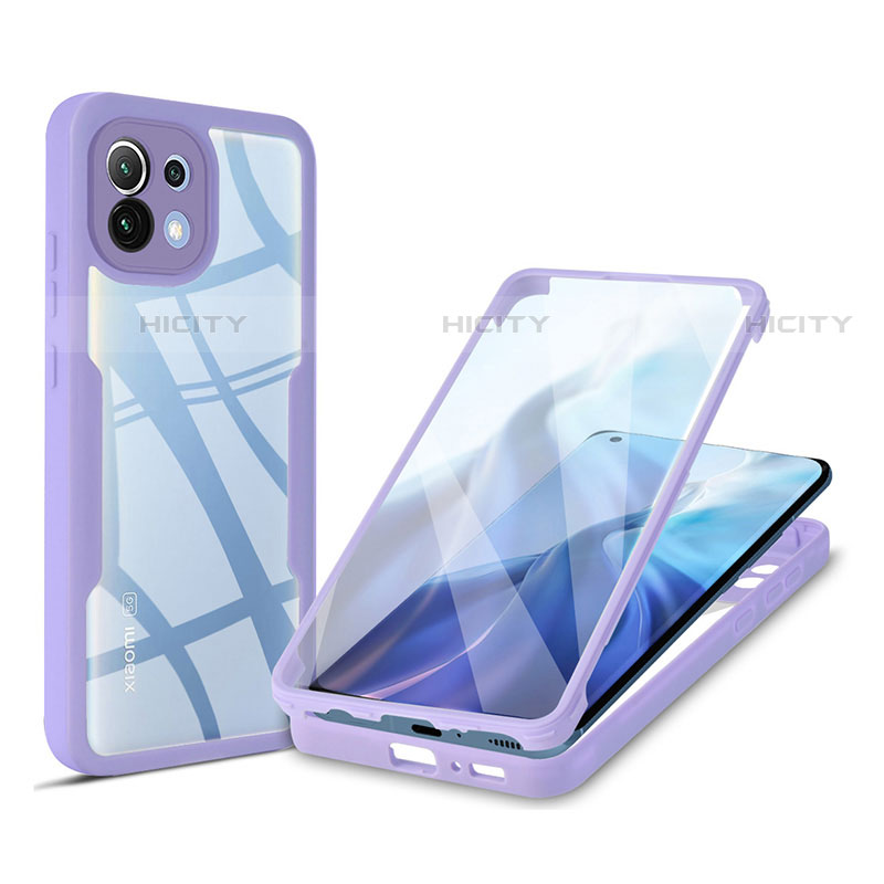 Coque Rebord Contour Silicone et Vitre Transparente Housse Etui 360 Degres M01 pour Xiaomi Mi 11 5G Violet Plus