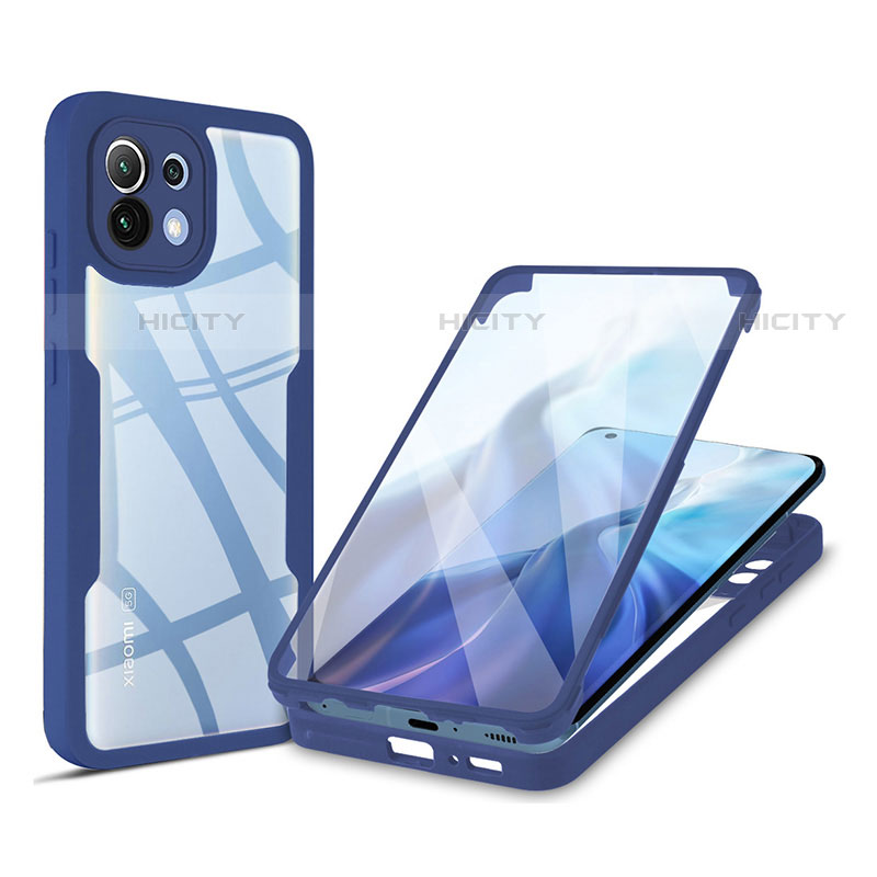 Coque Rebord Contour Silicone et Vitre Transparente Housse Etui 360 Degres M01 pour Xiaomi Mi 11 Lite 5G NE Bleu Plus