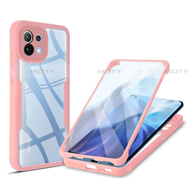 Coque Rebord Contour Silicone et Vitre Transparente Housse Etui 360 Degres M01 pour Xiaomi Mi 11 Lite 5G NE Rose Plus